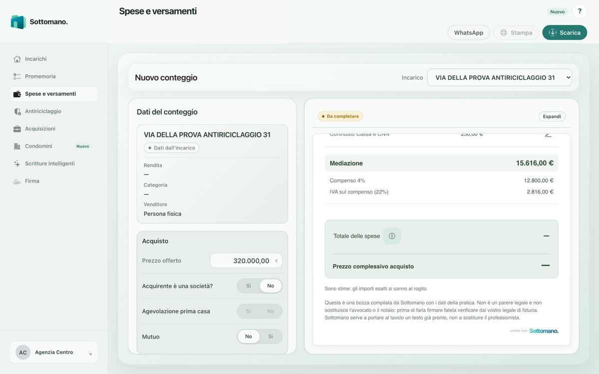 Il foglio delle spese pronto da stampare